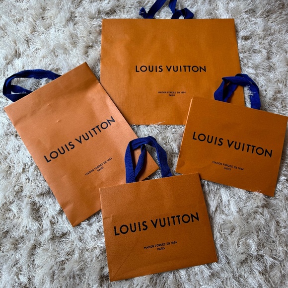 Louis Vuitton shopping bags - 4 ORANGE totes w blue fabric handles - AUTHENTIC! - Picture 1 of 2